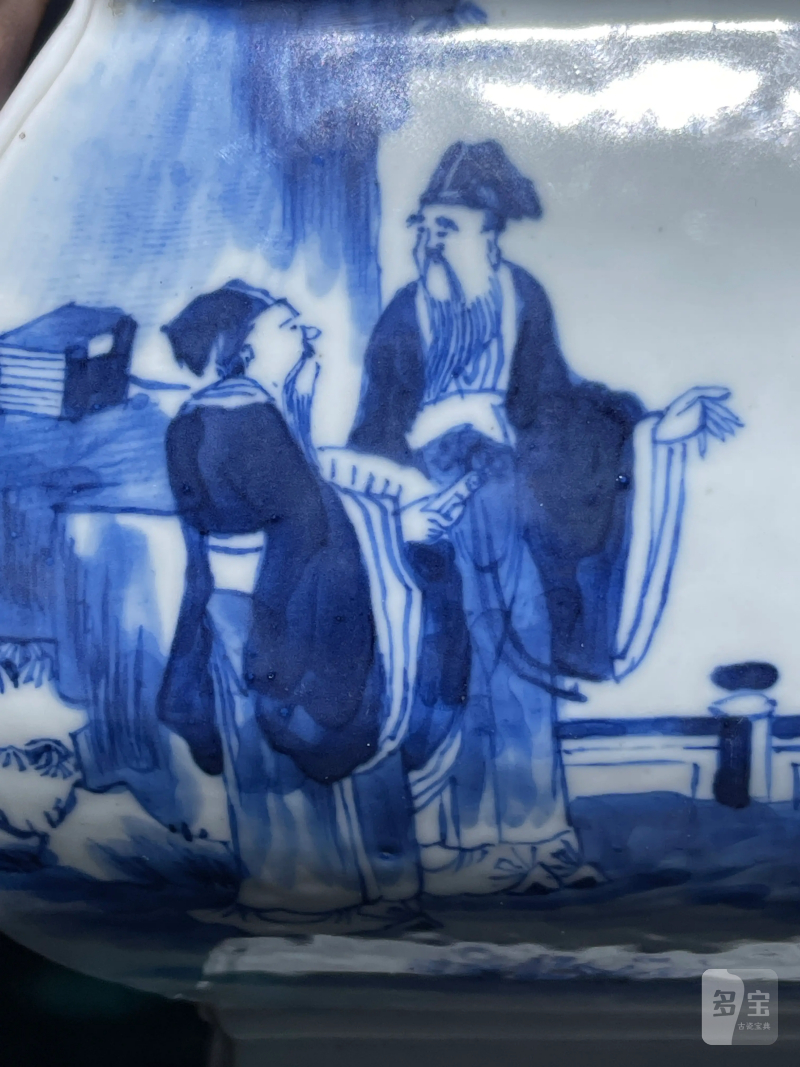 清中期 青花人物纹方瓶一对 - 图8